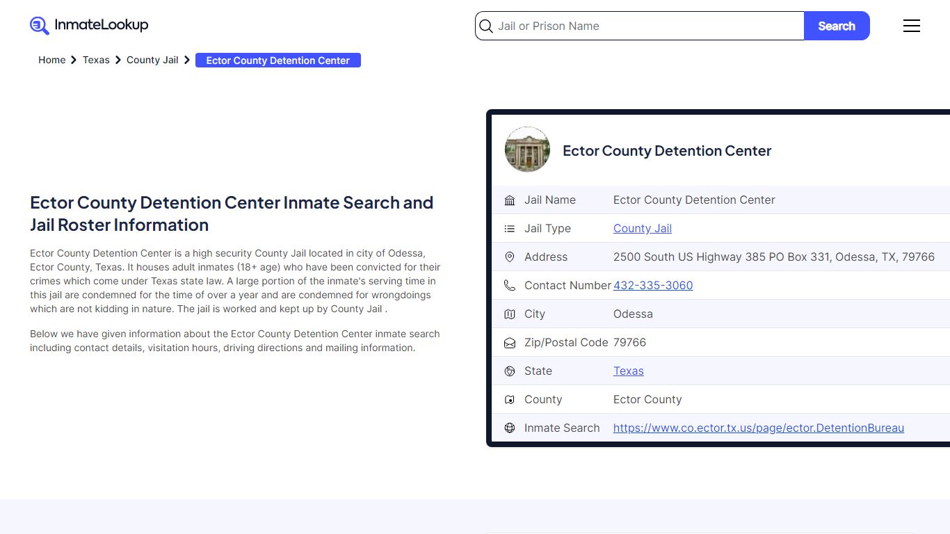 Ector County Detention Center Inmate Search - Odessa Texas - Inmate Lookup